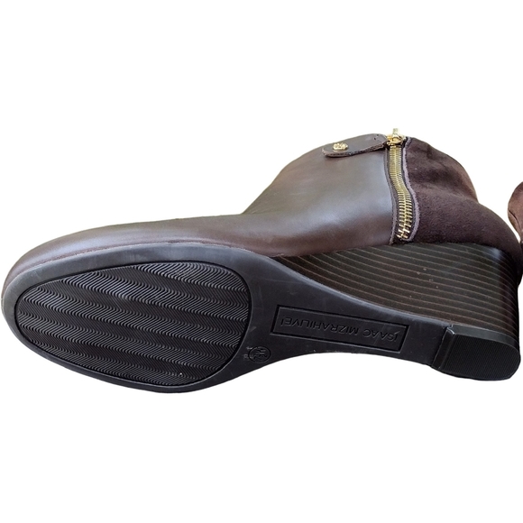 Isaac Mizrahi Leather & Suede Kierra Wedge Ankle Boot, Brown, Size 7.5 W Women's - Picture 7 of 9